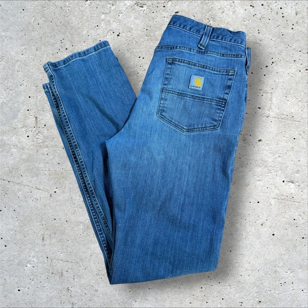 Carhartt Mens Relaxed Fit Straight Leg Jeans 34x34 Blue Denim Workwear Pants